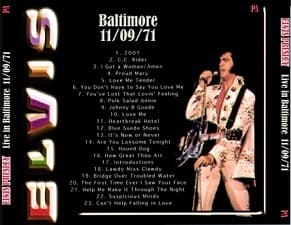 The King Elvis Presley, CDR PA, November 9, 1971, Baltimore, Maryland