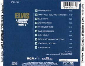 The King Elvis Presley, camden, cd, Back Cover, Elvis; A Legendary Performer, Vol.2 (Special Music Release), Cad1-2706, 1990