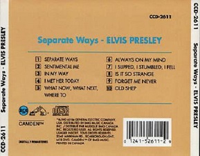 The King Elvis Presley, camden, cd, Back Cover, Seperate Ways, CCD-2611, 1991