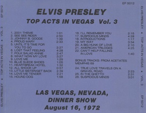 The King Elvis Presley, Import, 1994, Top Acts In Vegas Vol. 3