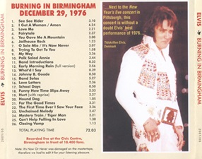 The King Elvis Presley, Import, 1998, Burning In Birmingham [Second Pressing]