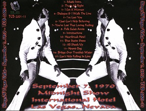 The King Elvis Presley, CDR TCB, September 7, 1970, King Of Vegas Volume 6