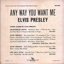 The King Elvis Presley, , Back Cover, EP, Any Way You Want Me, EPA-965, 1956